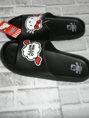 NEW by SANRIO, HELLO KITTY EVA BEACH SLIDE SANDALS, BLACK WOMEN'S SIZE 11-12 MED
